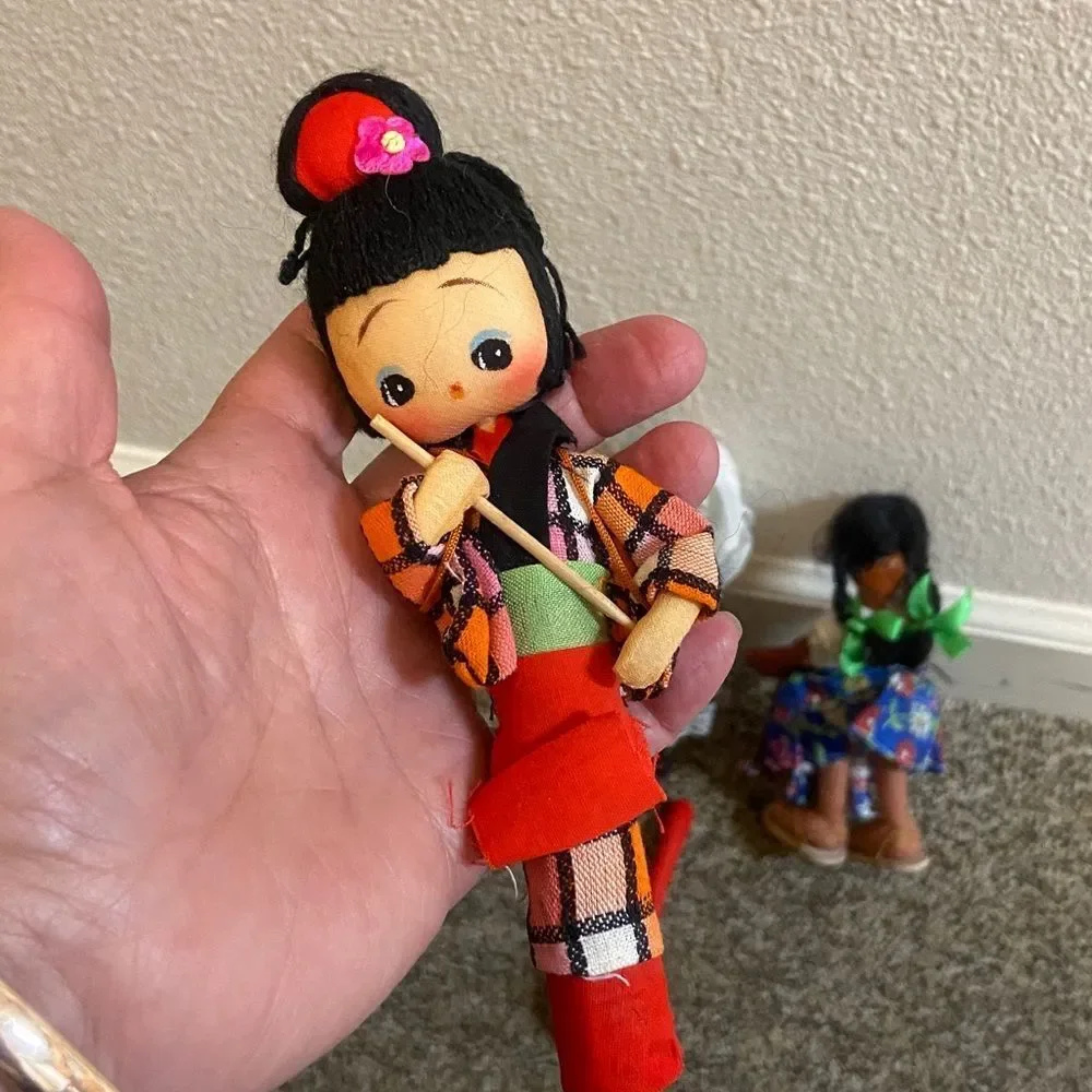 Handcrafted Multicultural Doll Set with Red Maraca - Kids Toys And Home Decor